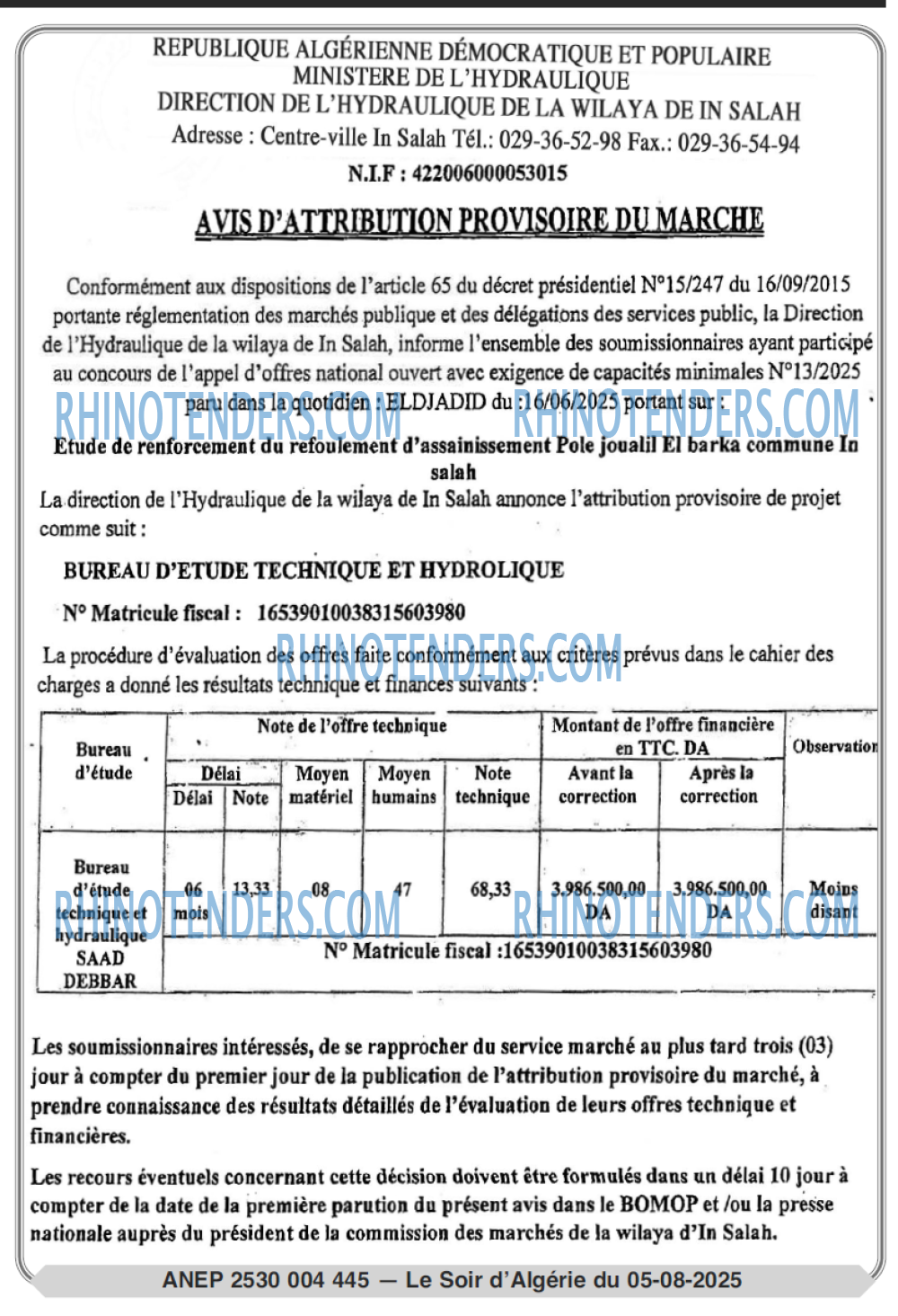 LE SOIR D'ALGERIE