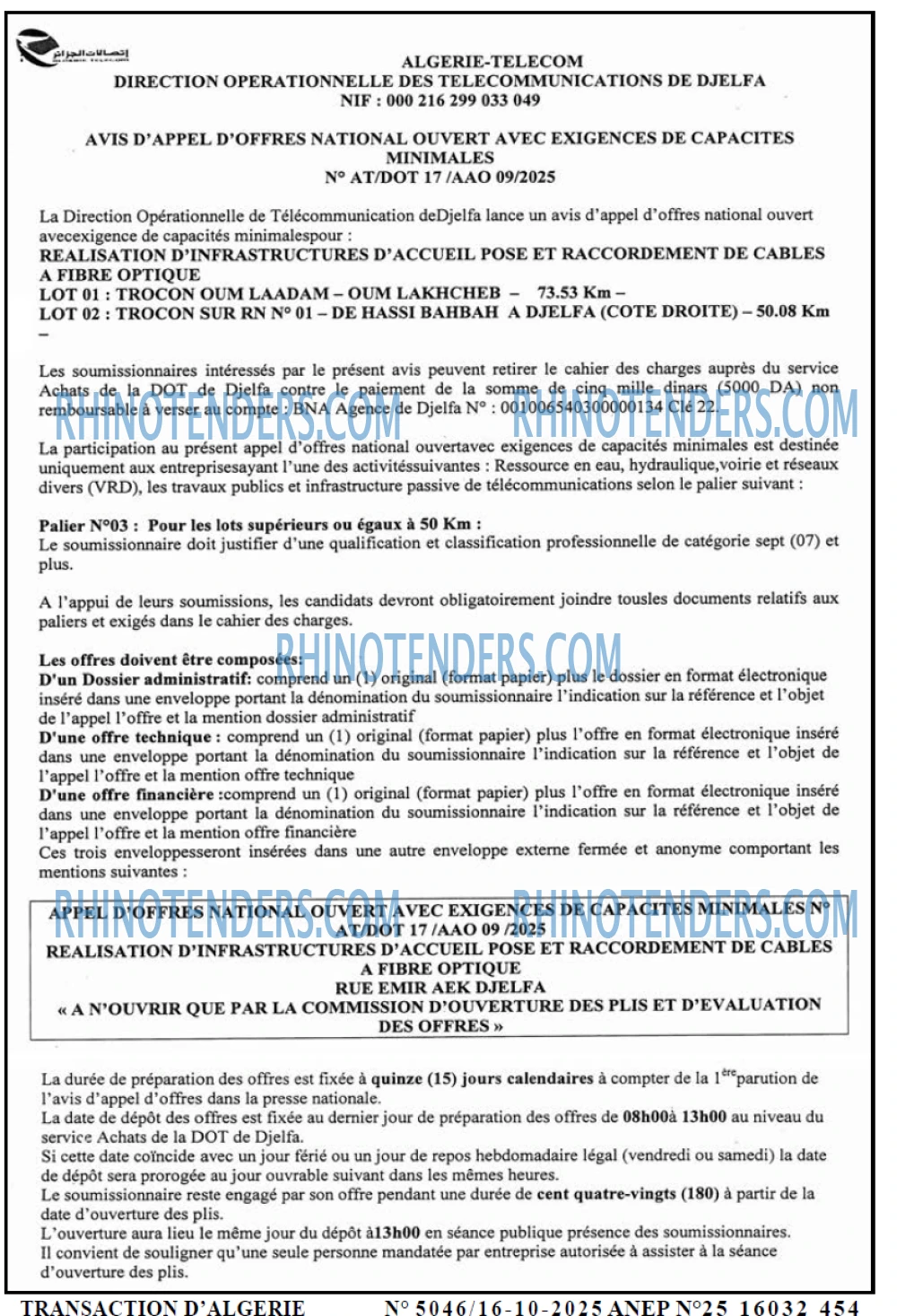 TRANSACTION D'ALGERIE