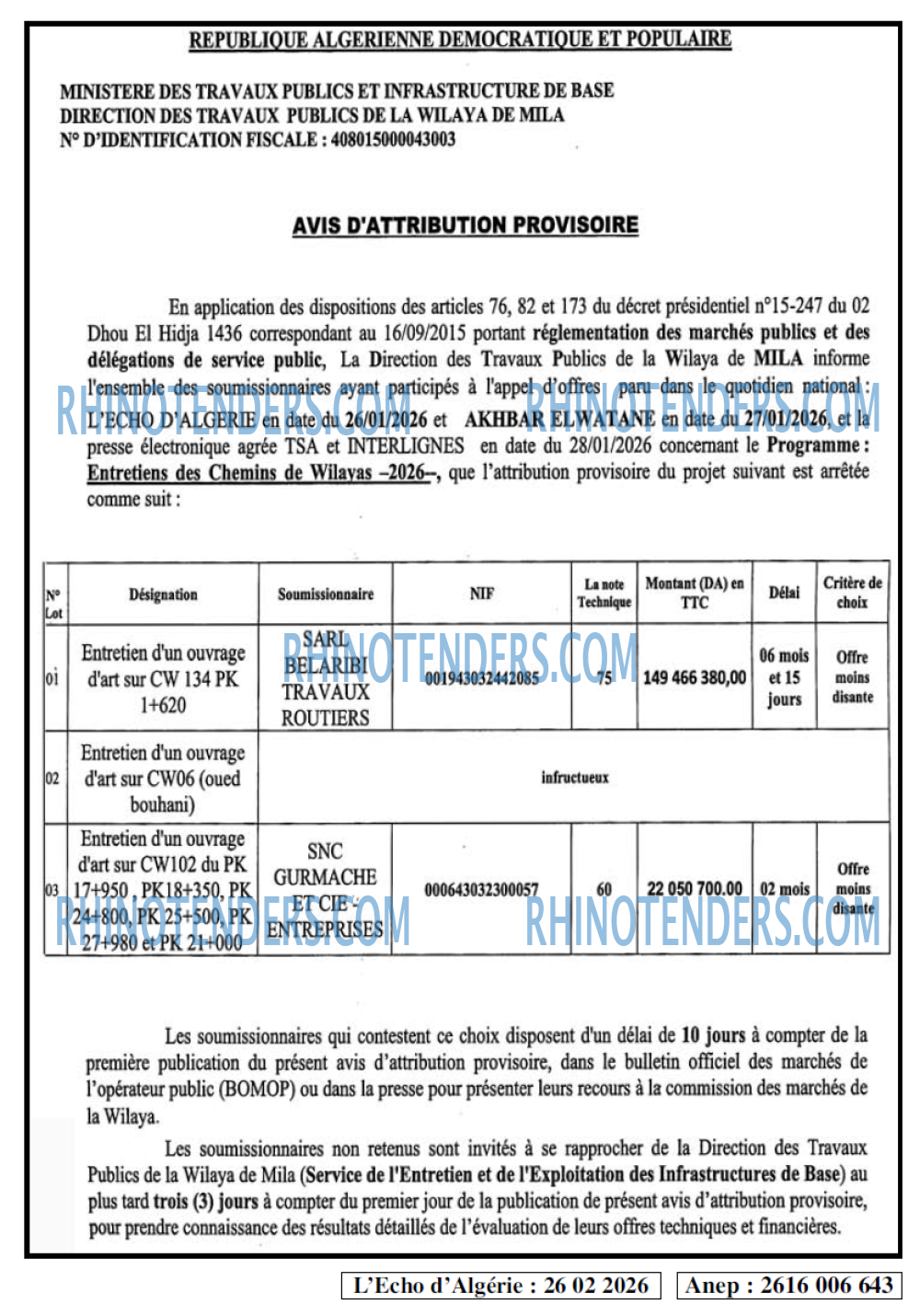 L'ECHO D'ALGERIE