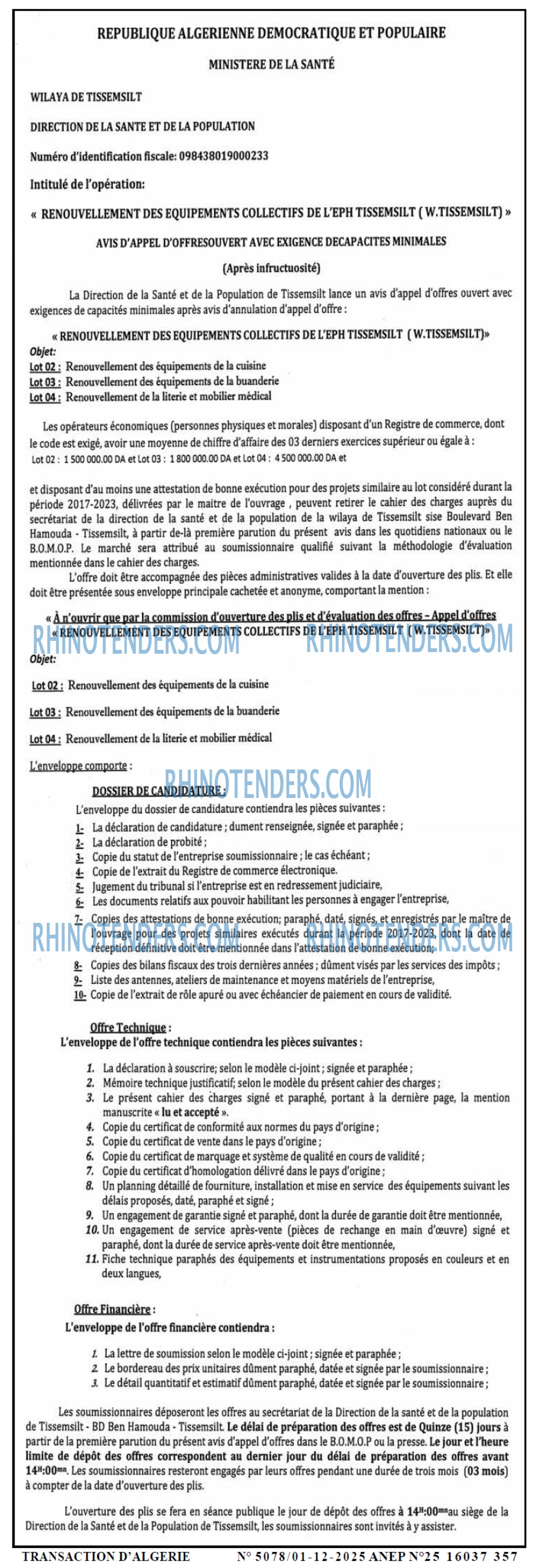 TRANSACTION D'ALGERIE