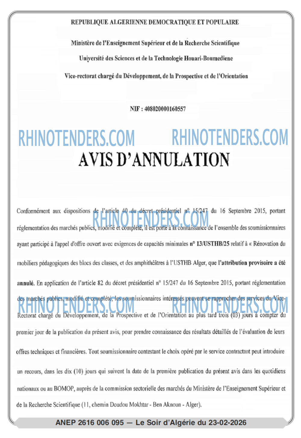 LE SOIR D'ALGERIE