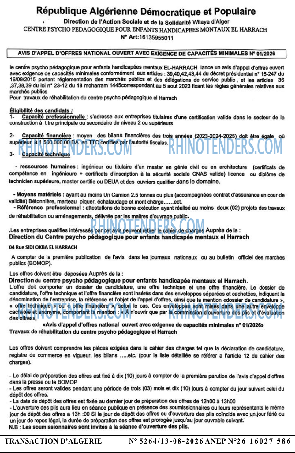 TRANSACTION D'ALGERIE