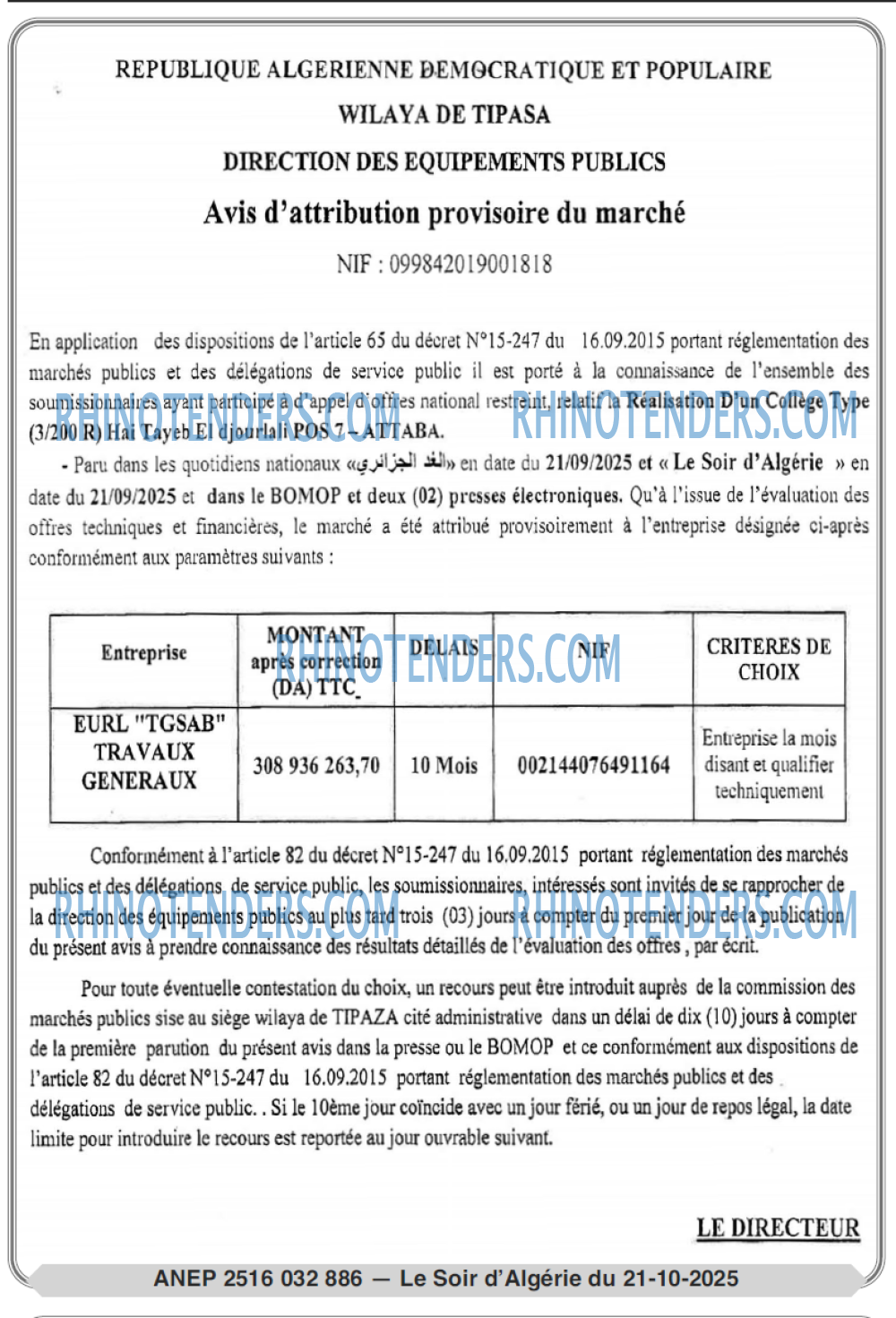 LE SOIR D'ALGERIE