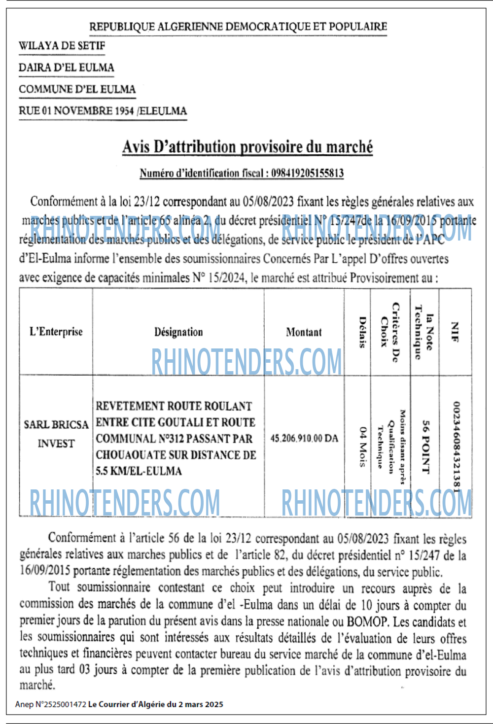 Le Courrier d'Algerie