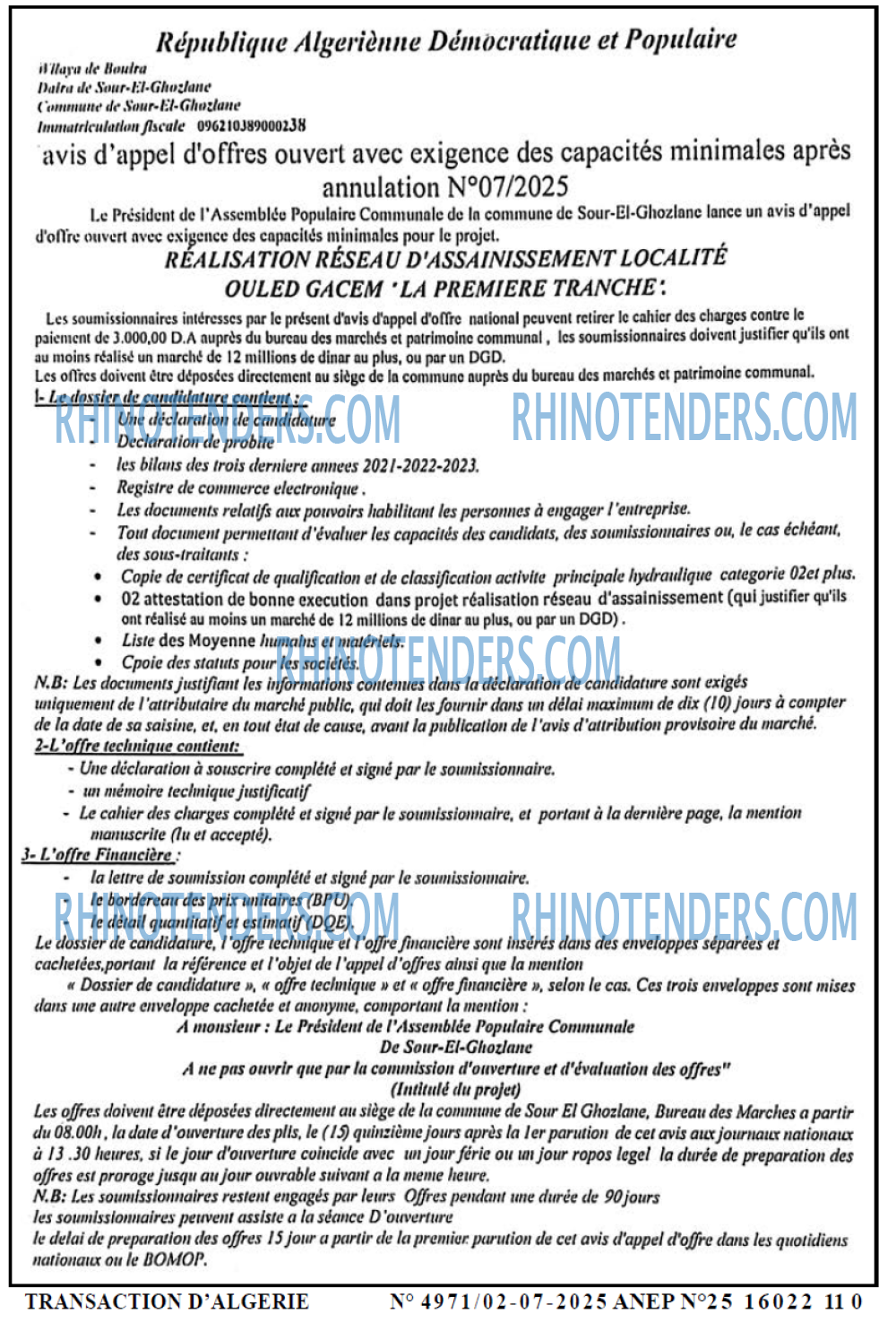 TRANSACTION D'ALGERIE