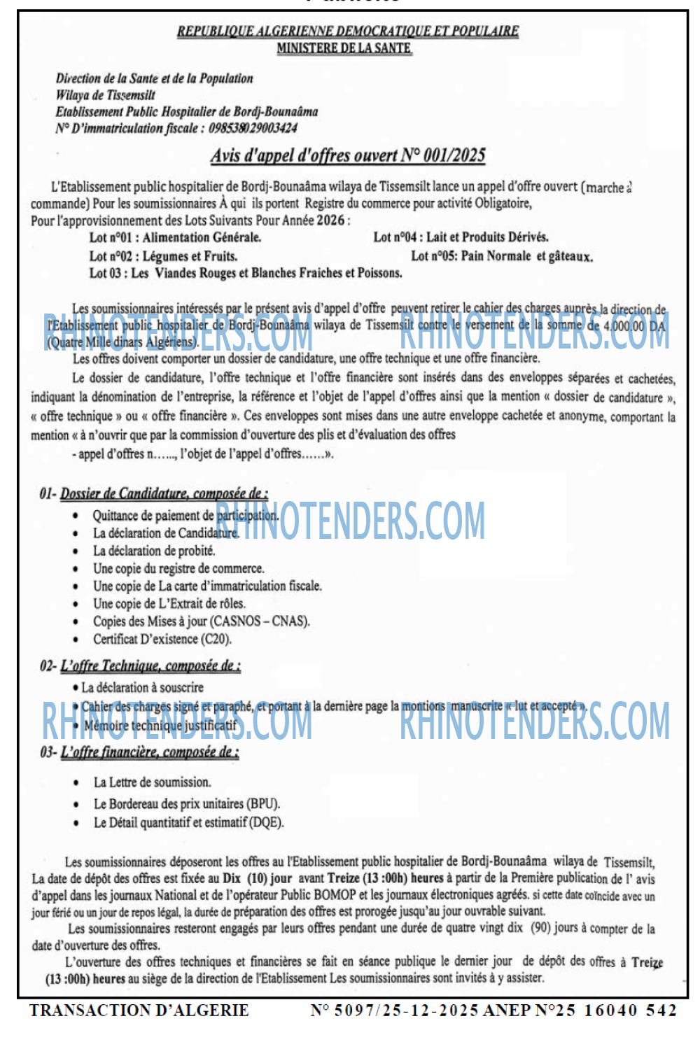 TRANSACTION D'ALGERIE