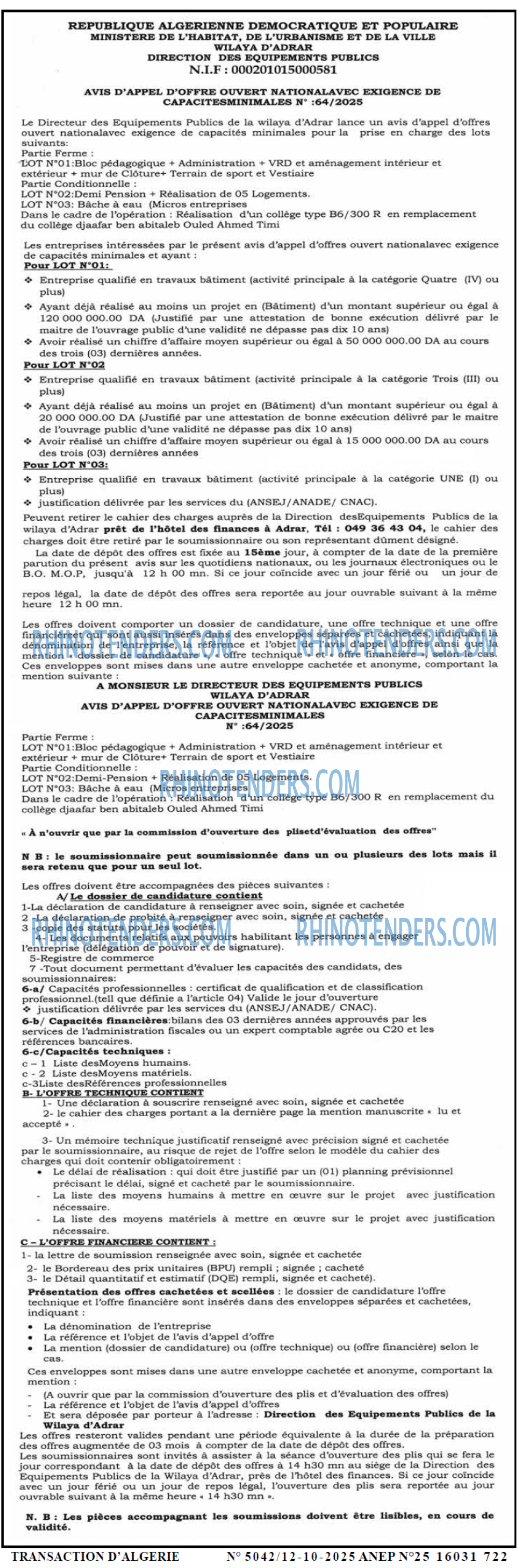 TRANSACTION D'ALGERIE