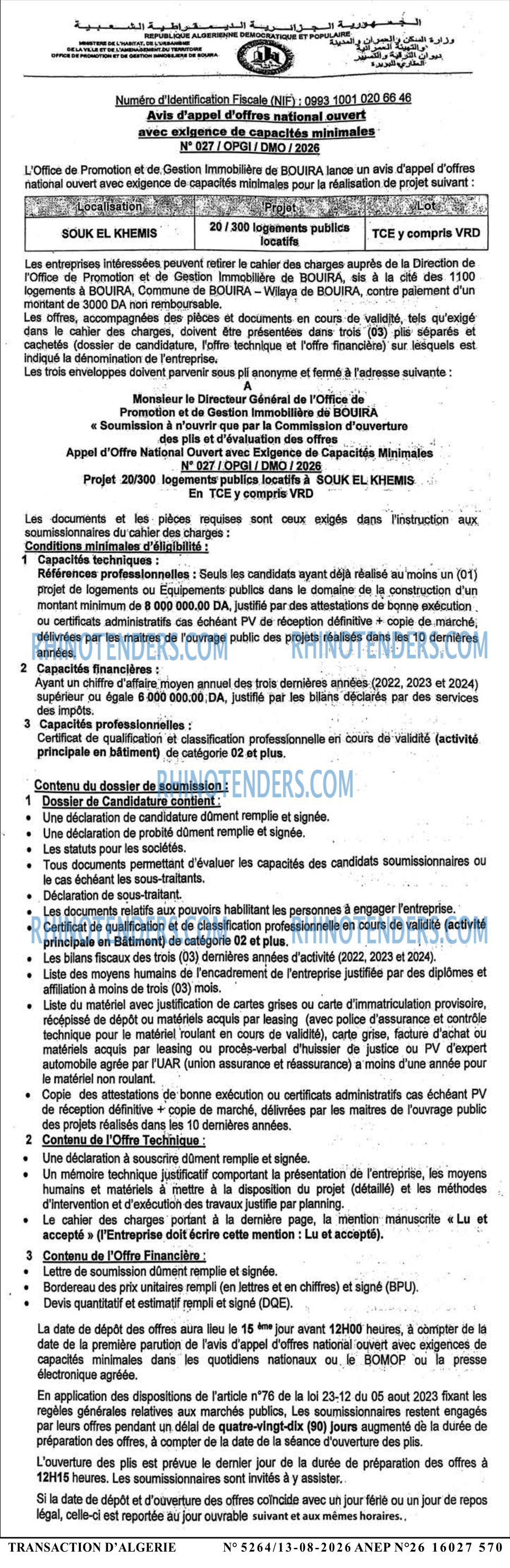 TRANSACTION D'ALGERIE