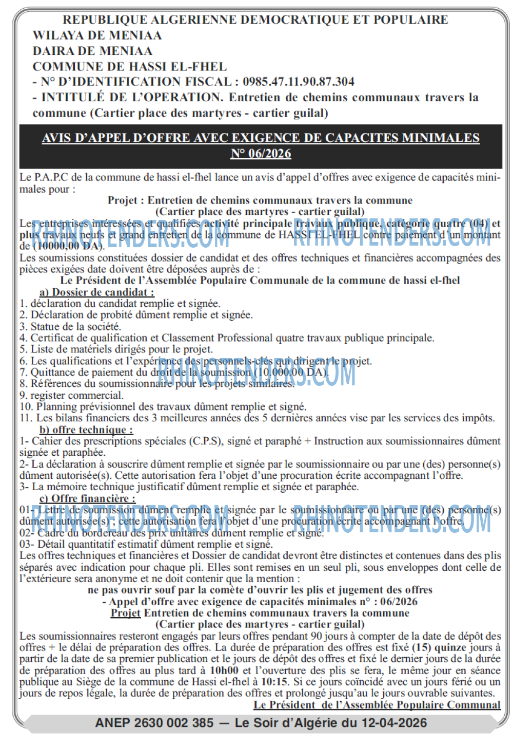 LE SOIR D'ALGERIE