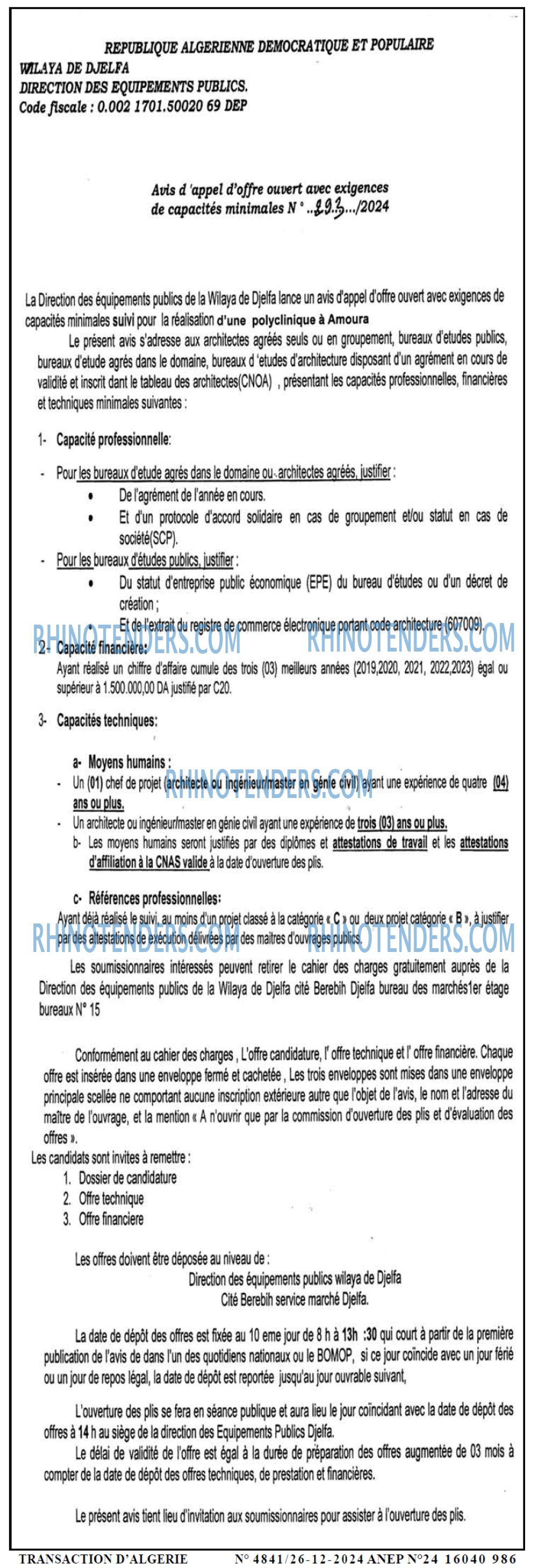 TRANSACTION D'ALGERIE