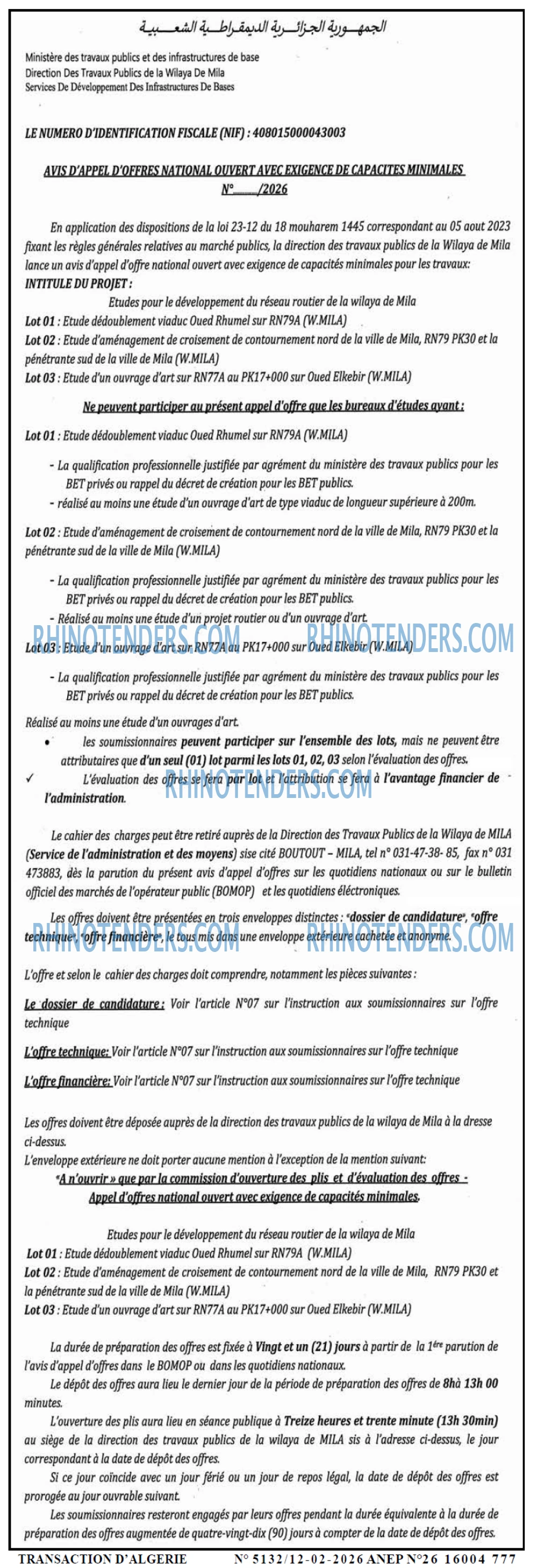 TRANSACTION D'ALGERIE