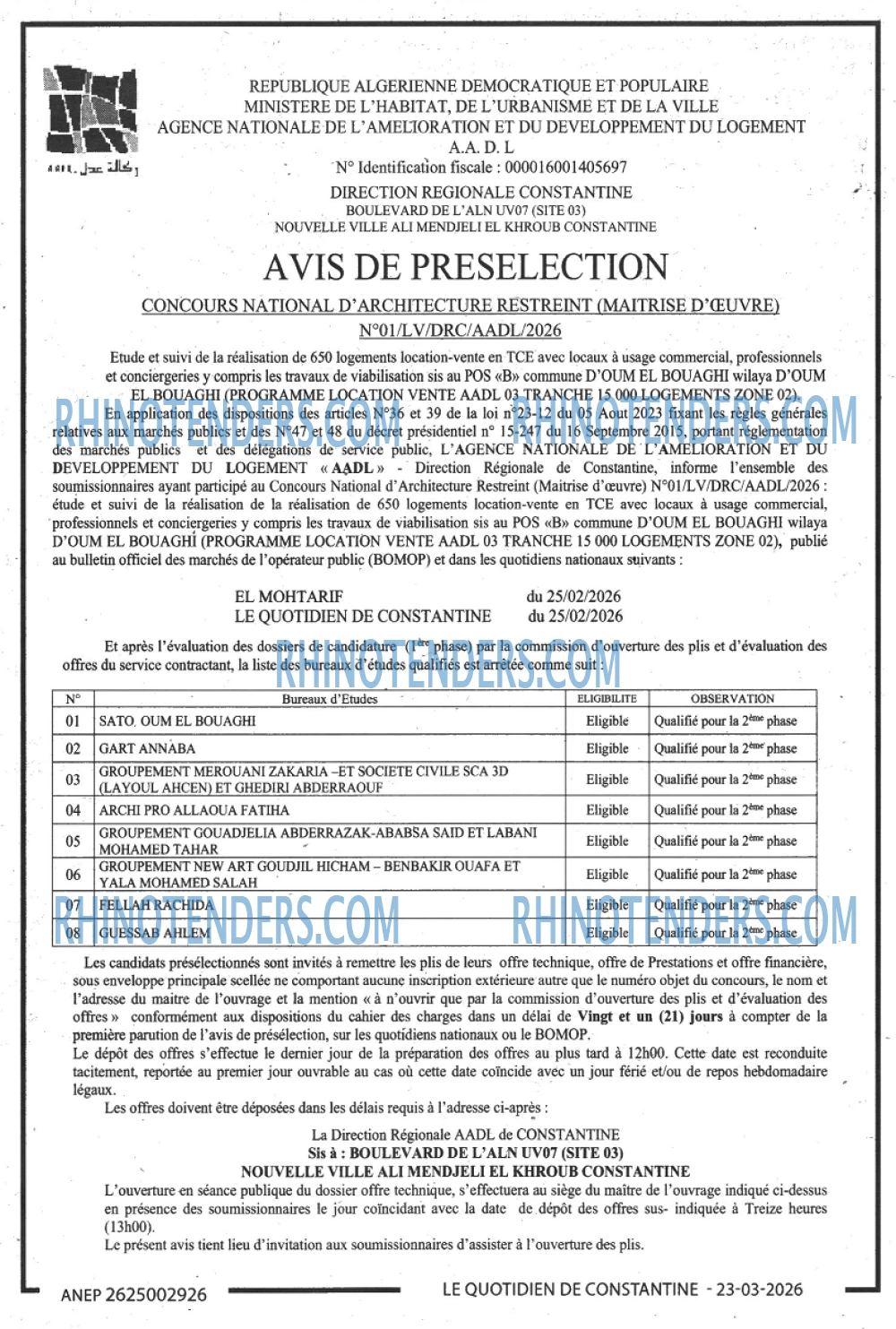 LE QUOTIDIEN DE CONSTANTINE
