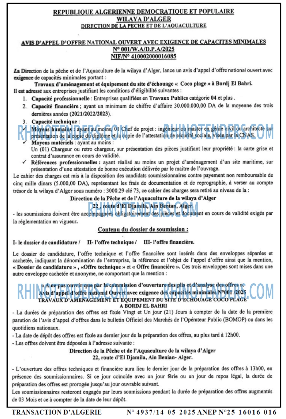 TRANSACTION D'ALGERIE