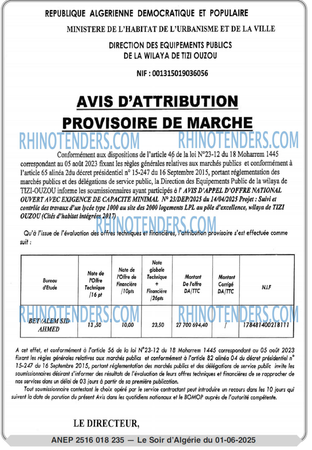 LE SOIR D'ALGERIE