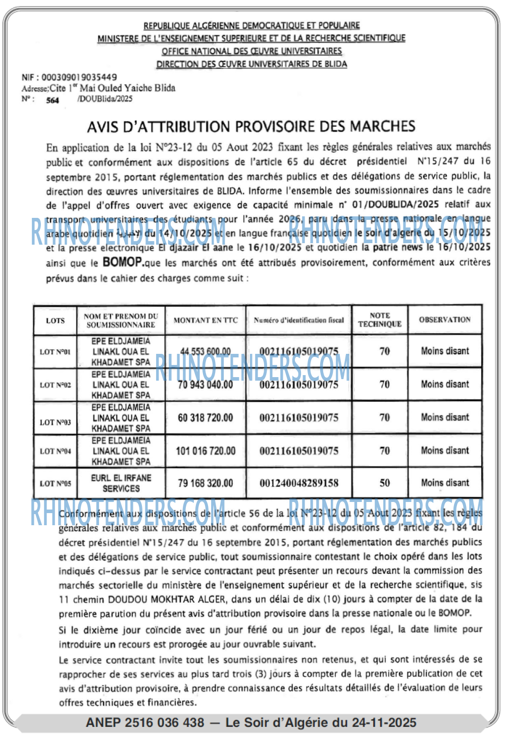 LE SOIR D'ALGERIE