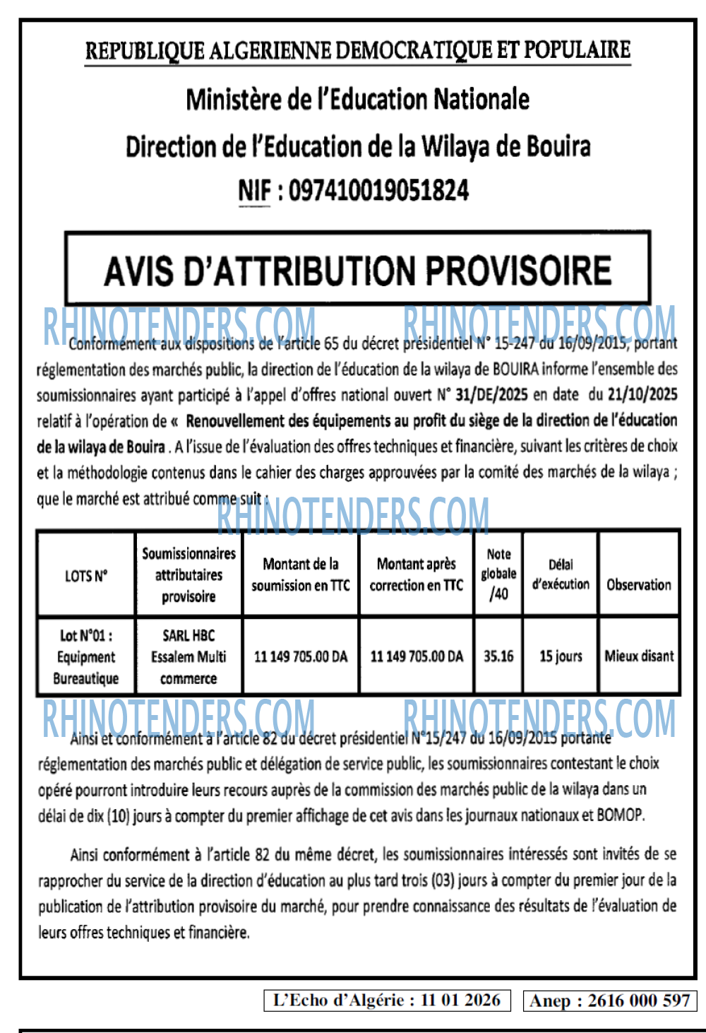 L'ECHO D'ALGERIE