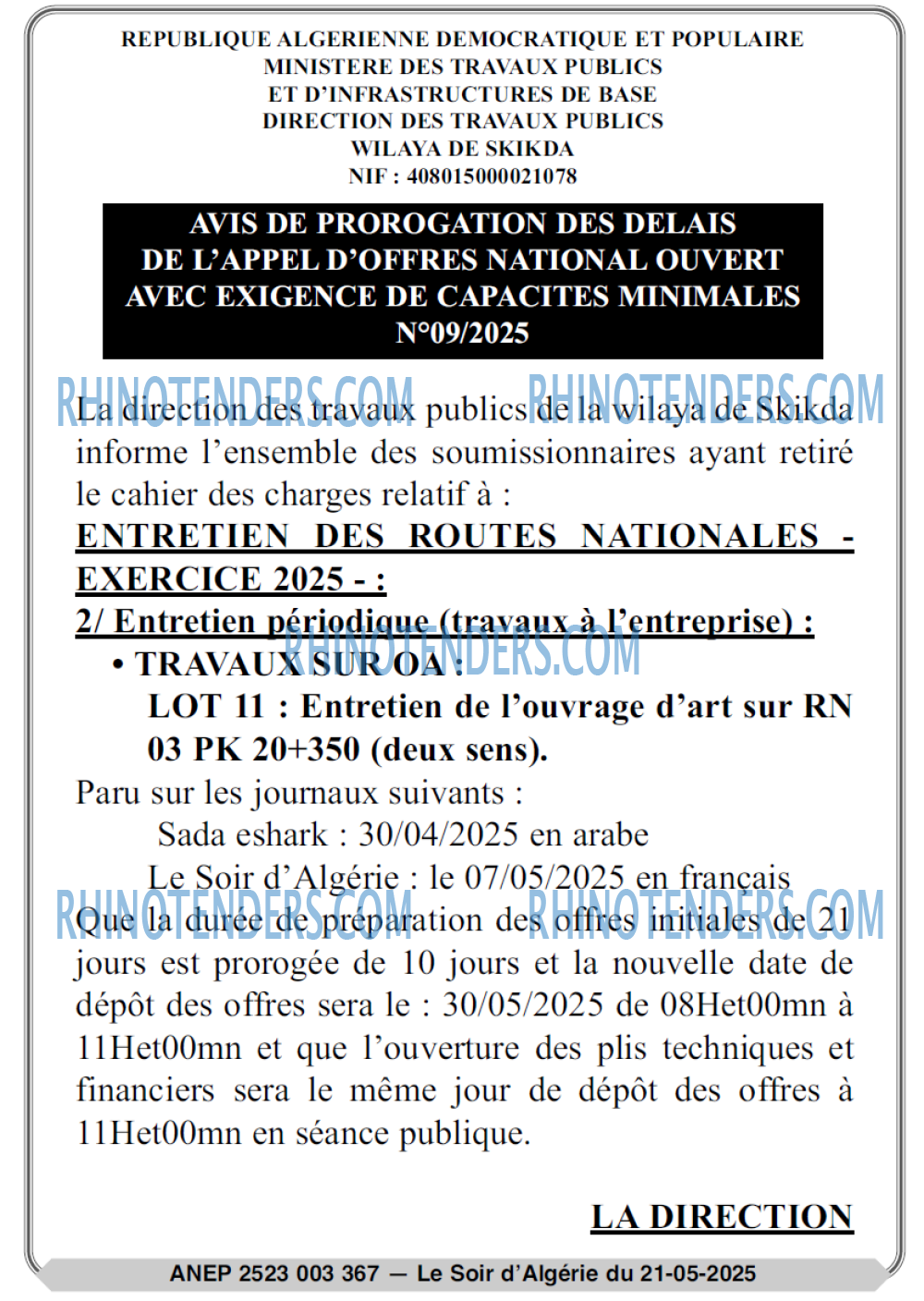 LE SOIR D'ALGERIE
