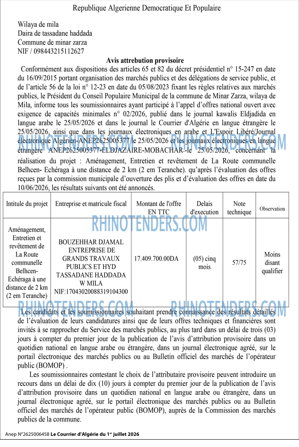 Le Courrier d'Algerie