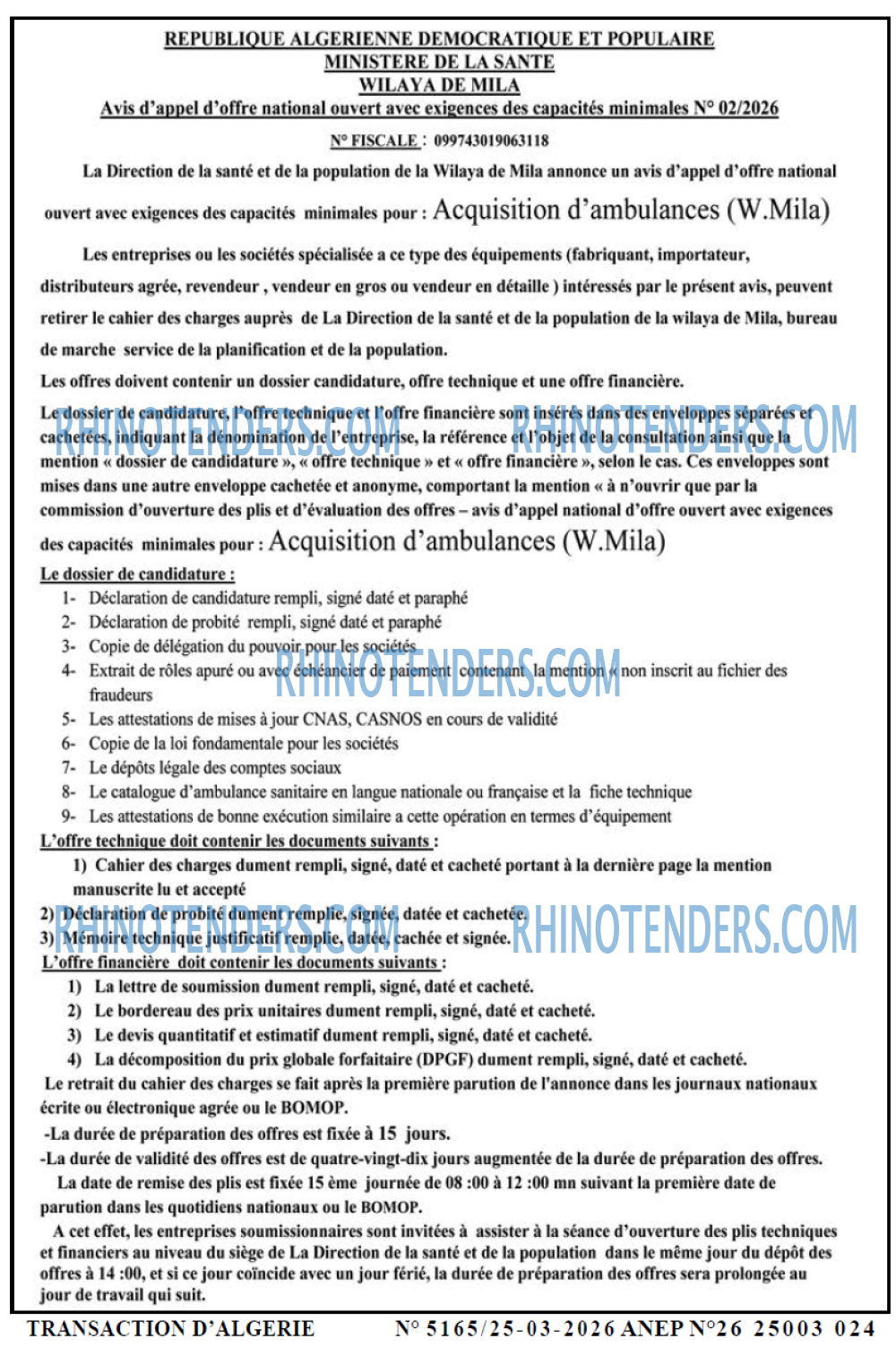 TRANSACTION D'ALGERIE