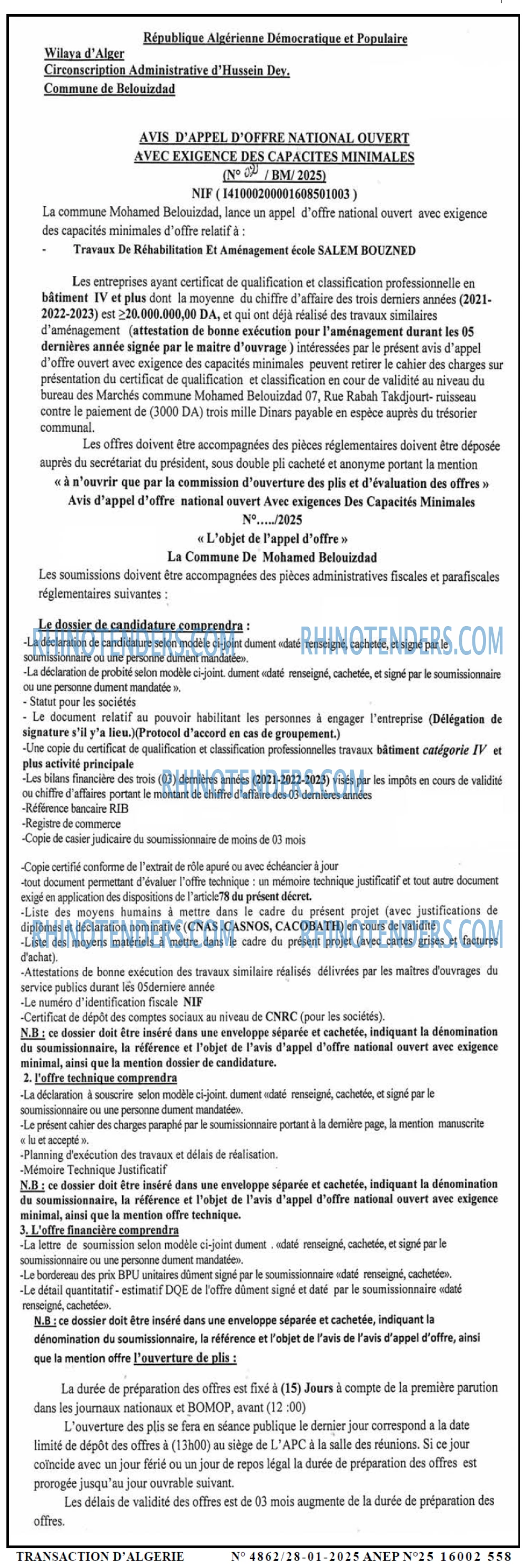 TRANSACTION D'ALGERIE