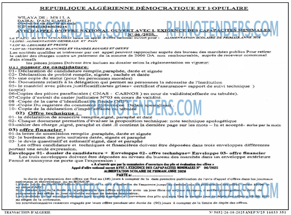 TRANSACTION D'ALGERIE