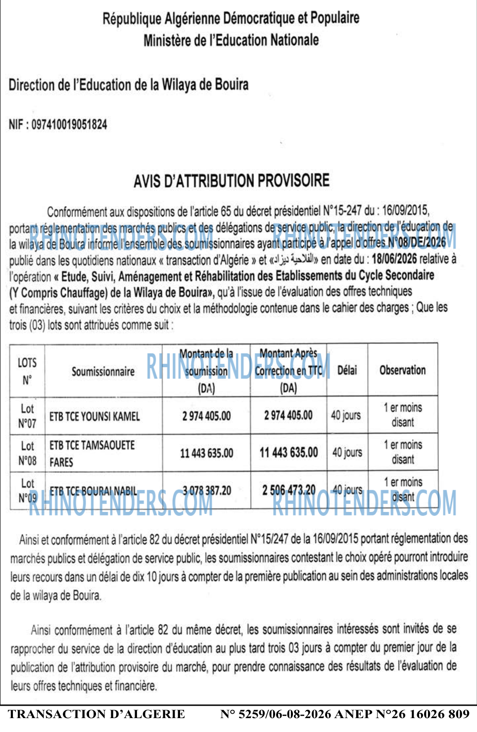 TRANSACTION D'ALGERIE