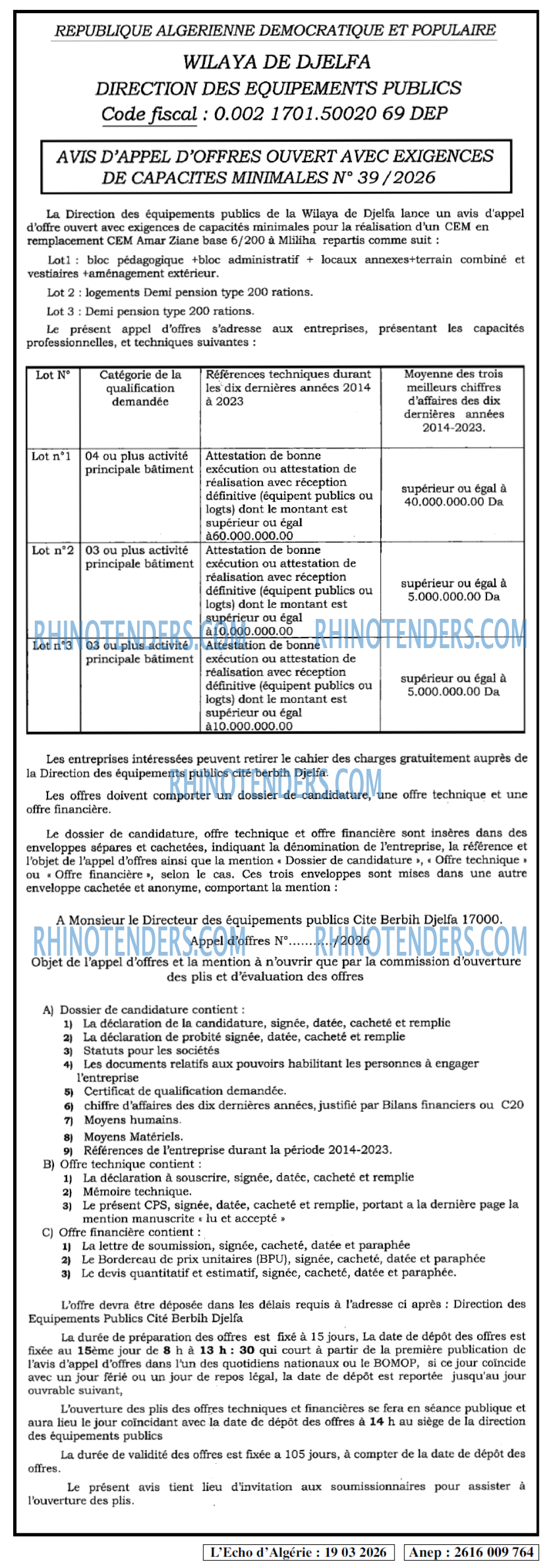 L'ECHO D'ALGERIE