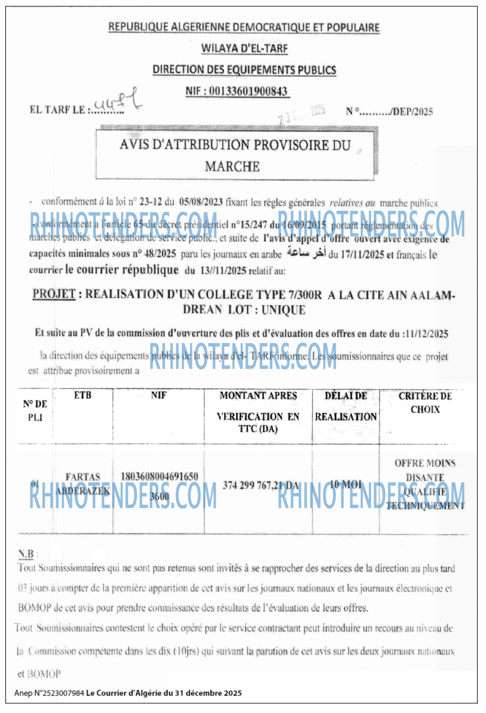 Le Courrier d'Algerie