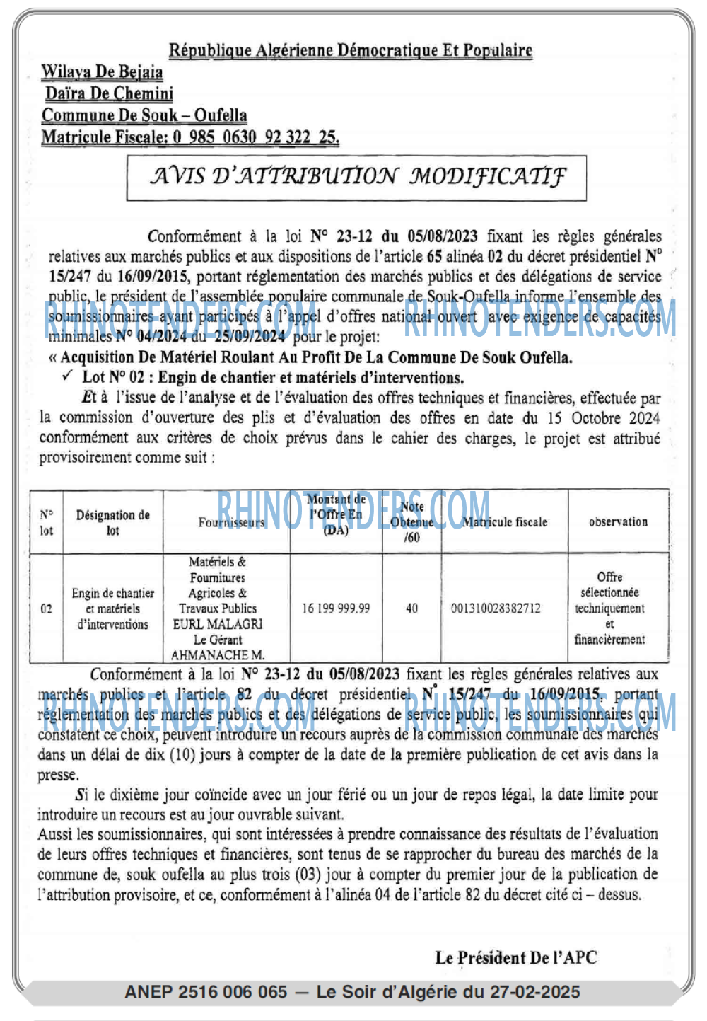 LE SOIR D'ALGERIE