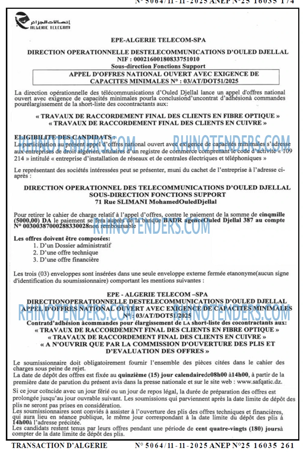 TRANSACTION D'ALGERIE