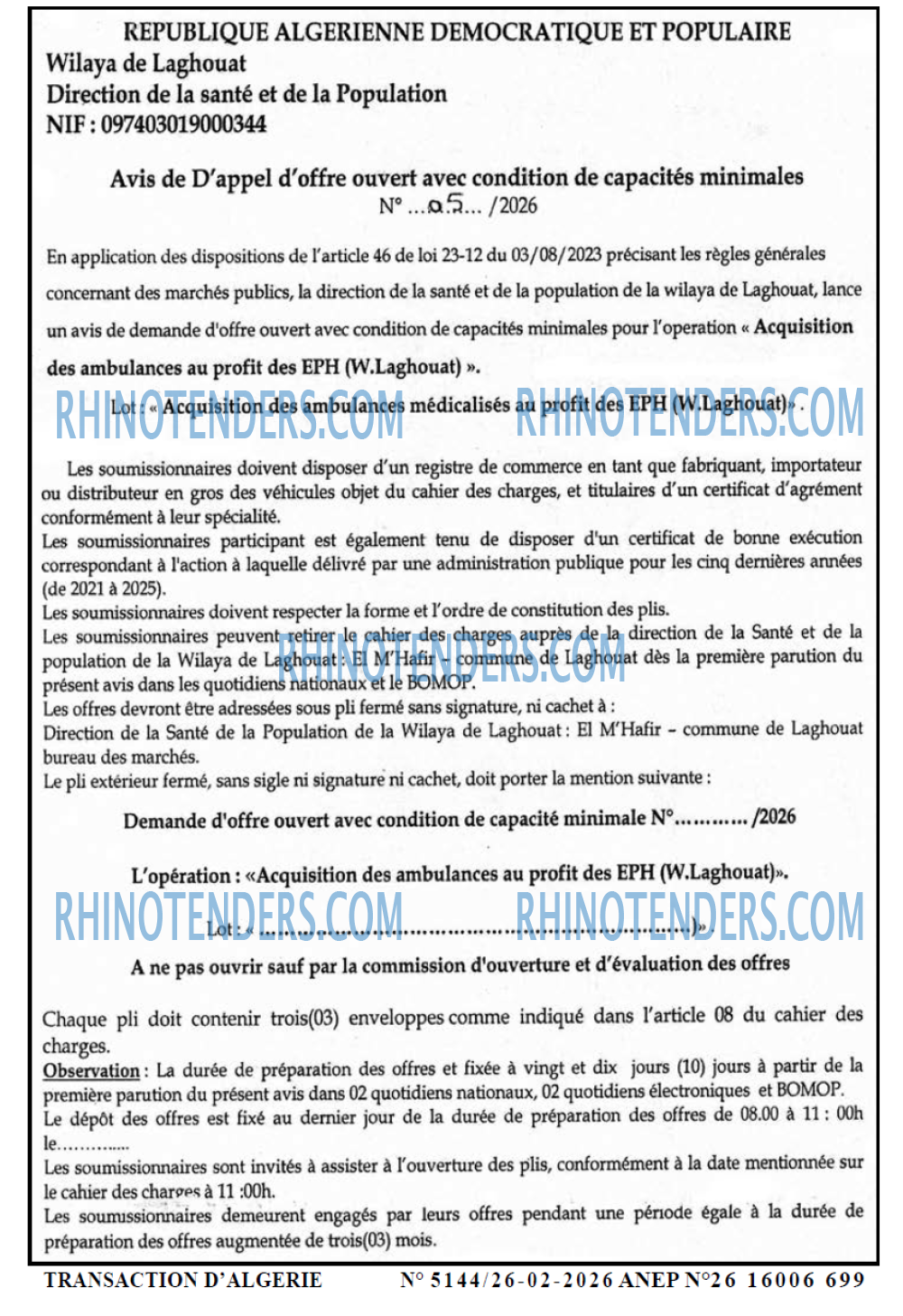 TRANSACTION D'ALGERIE