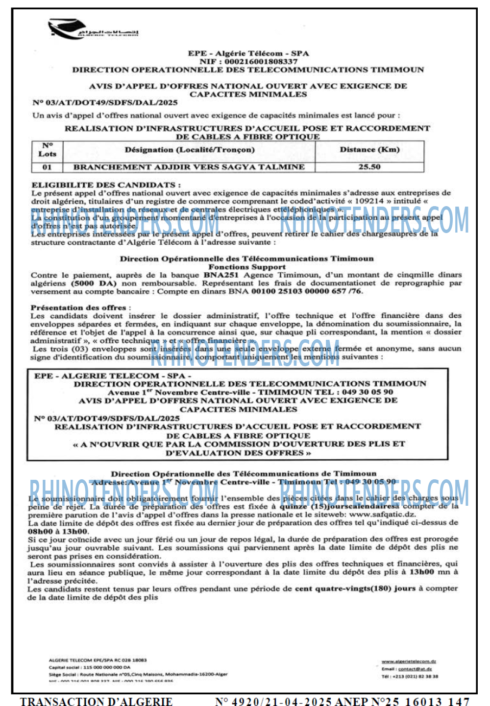 TRANSACTION D'ALGERIE