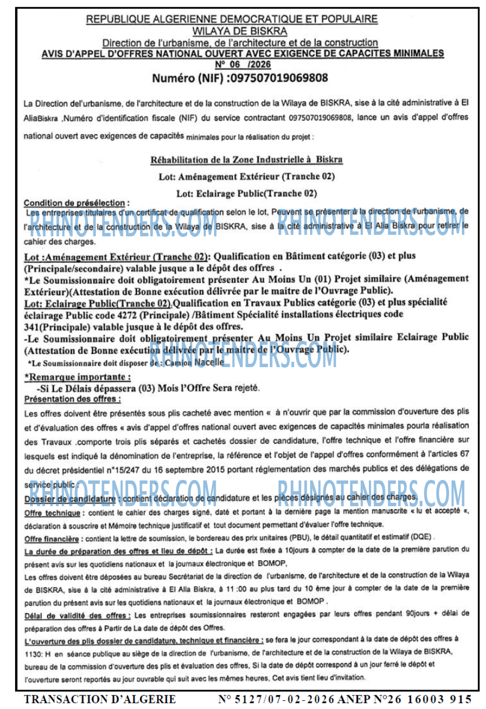 TRANSACTION D'ALGERIE
