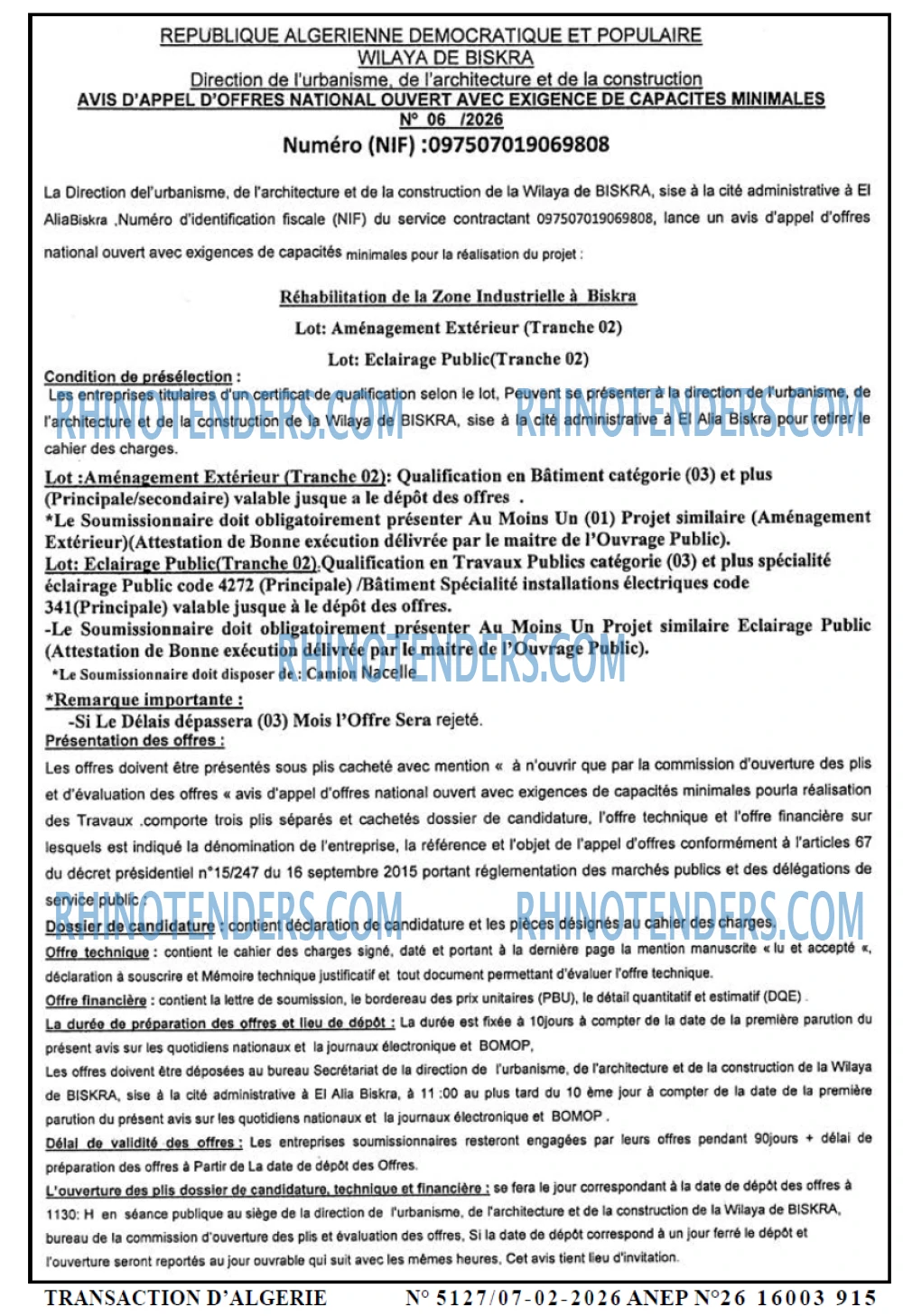 TRANSACTION D'ALGERIE