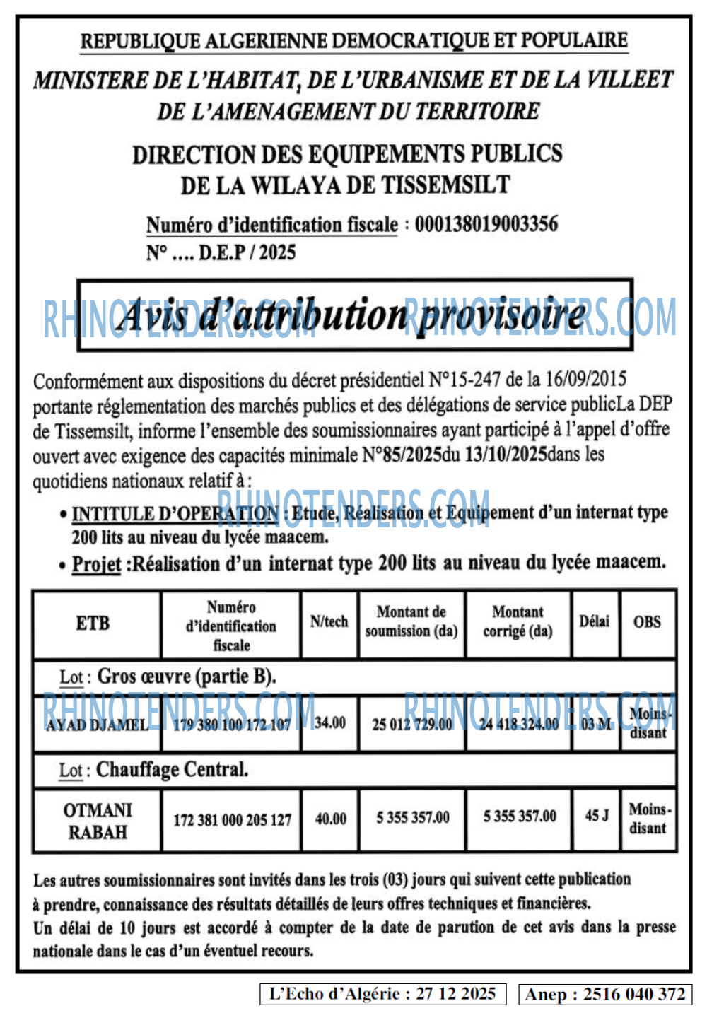 L'ECHO D'ALGERIE