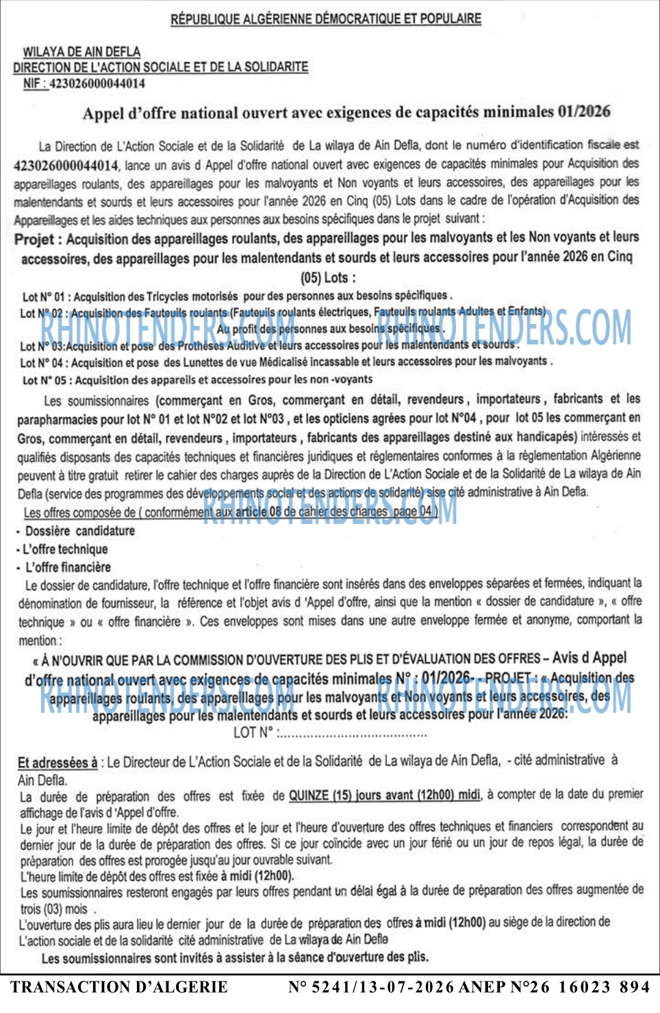 TRANSACTION D'ALGERIE