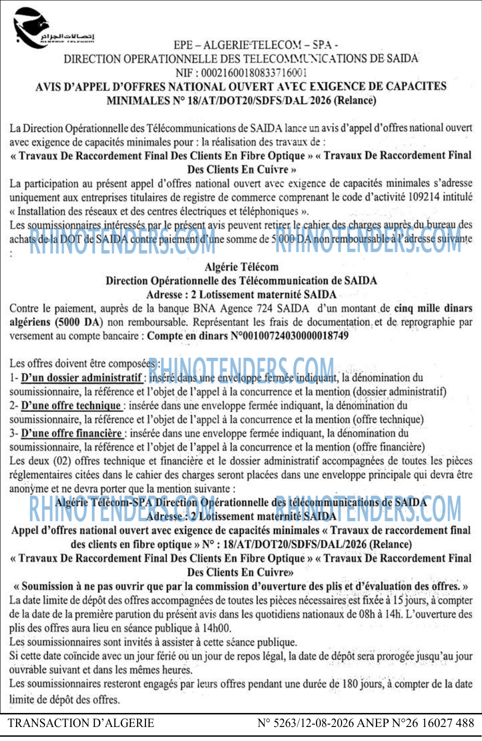 TRANSACTION D'ALGERIE
