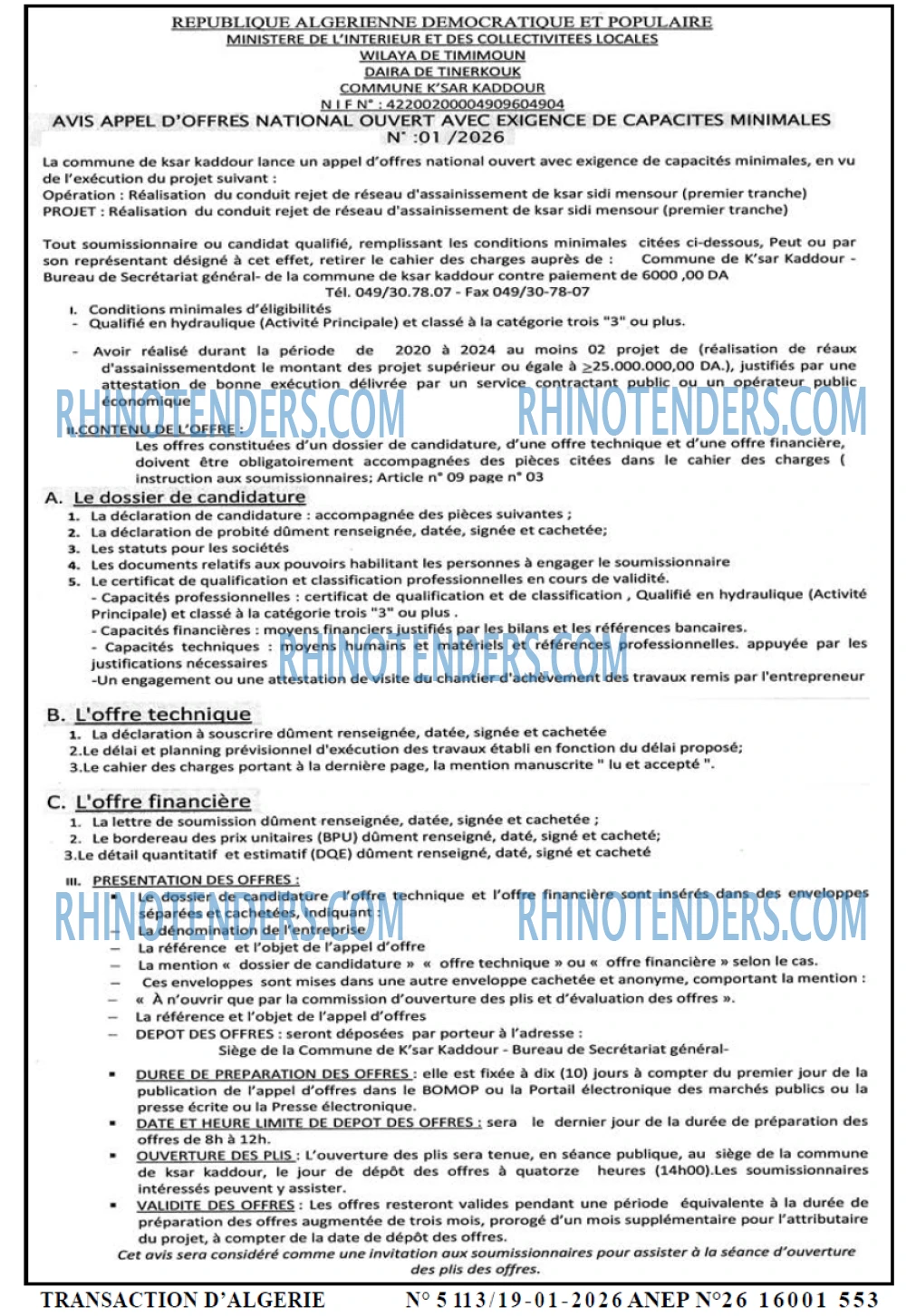 TRANSACTION D'ALGERIE