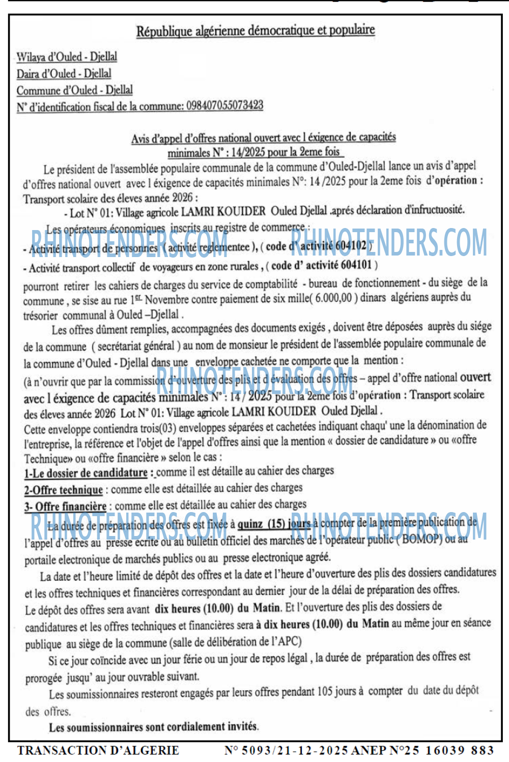 TRANSACTION D'ALGERIE