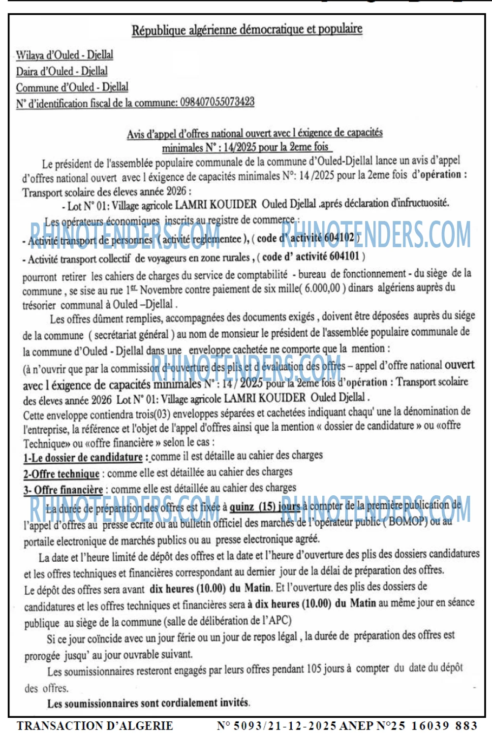TRANSACTION D'ALGERIE