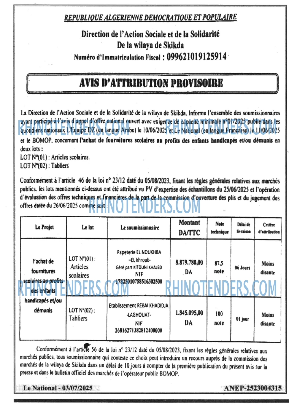 LE SOIR D'ALGERIE