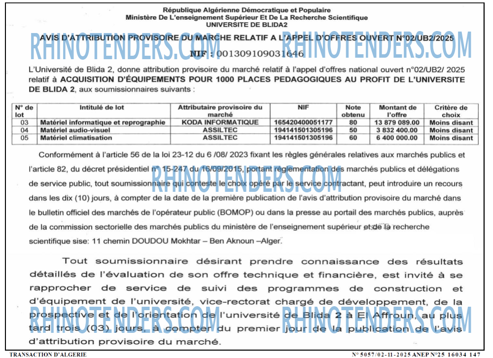 TRANSACTION D'ALGERIE