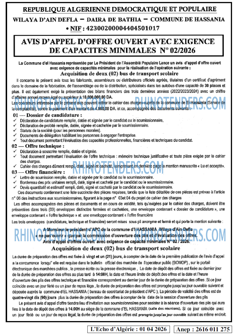 L'ECHO D'ALGERIE