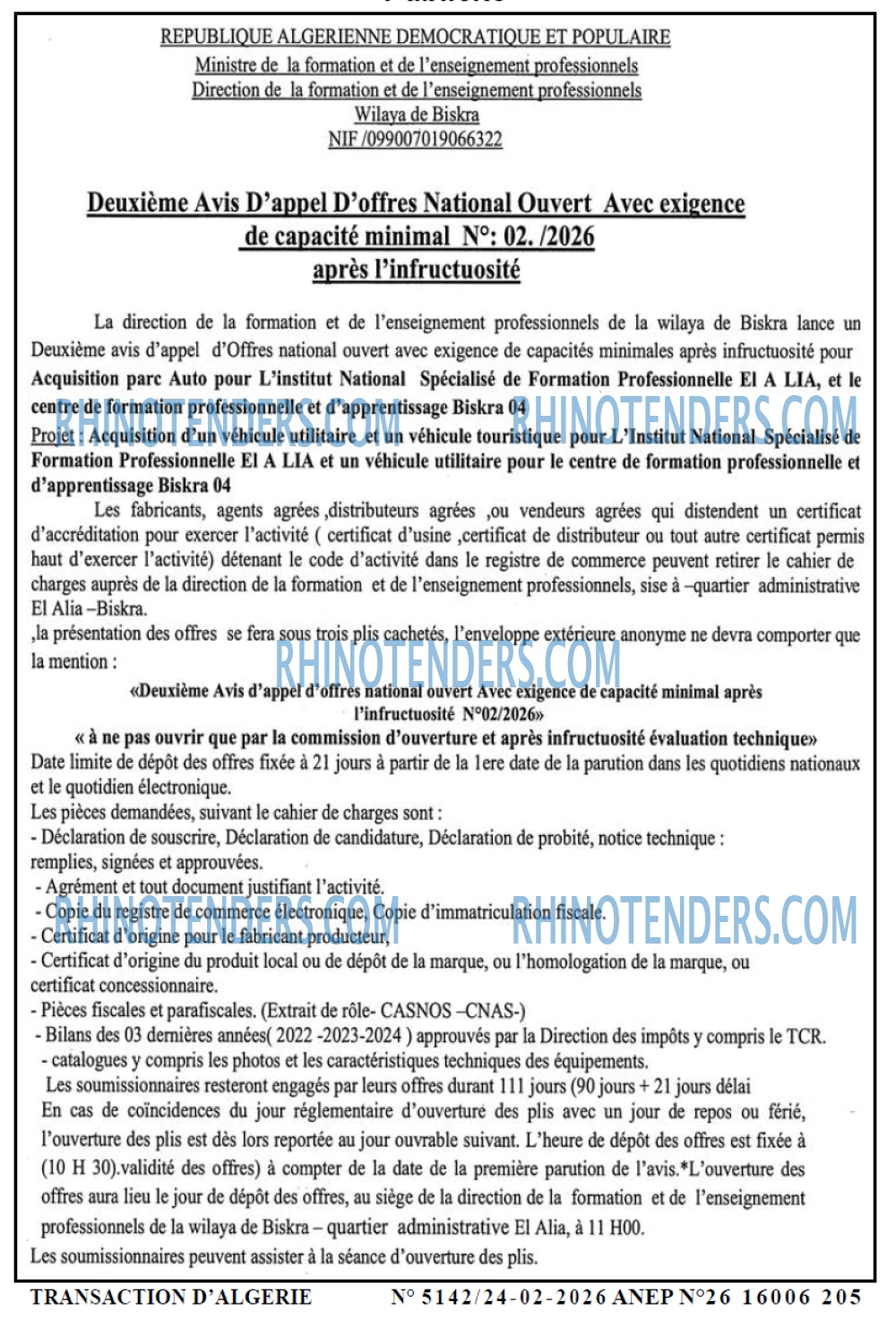 TRANSACTION D'ALGERIE