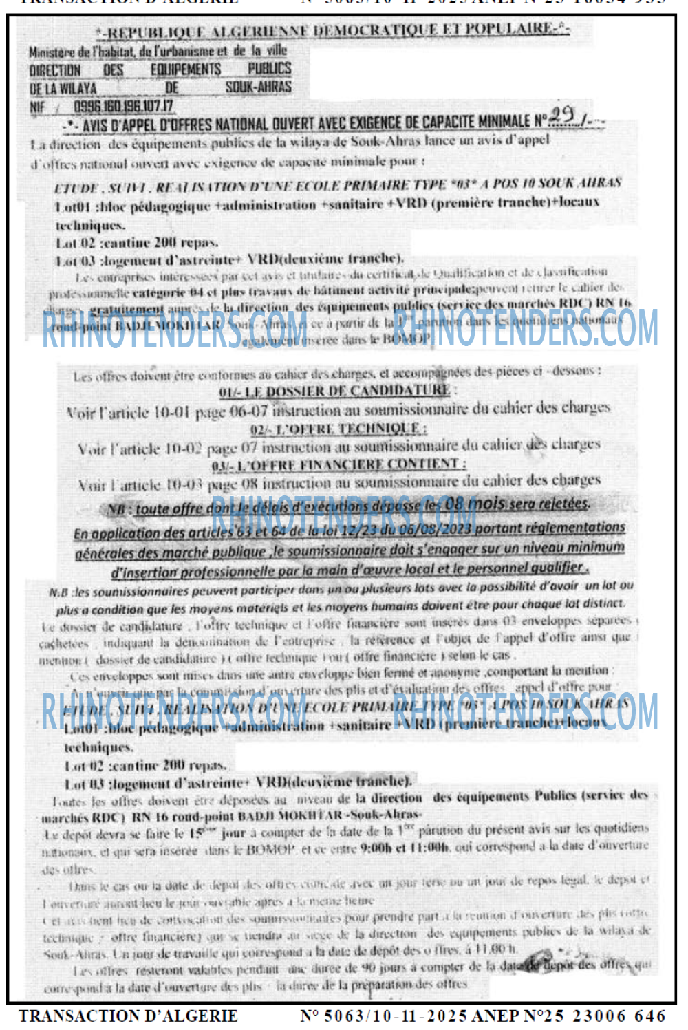 TRANSACTION D'ALGERIE