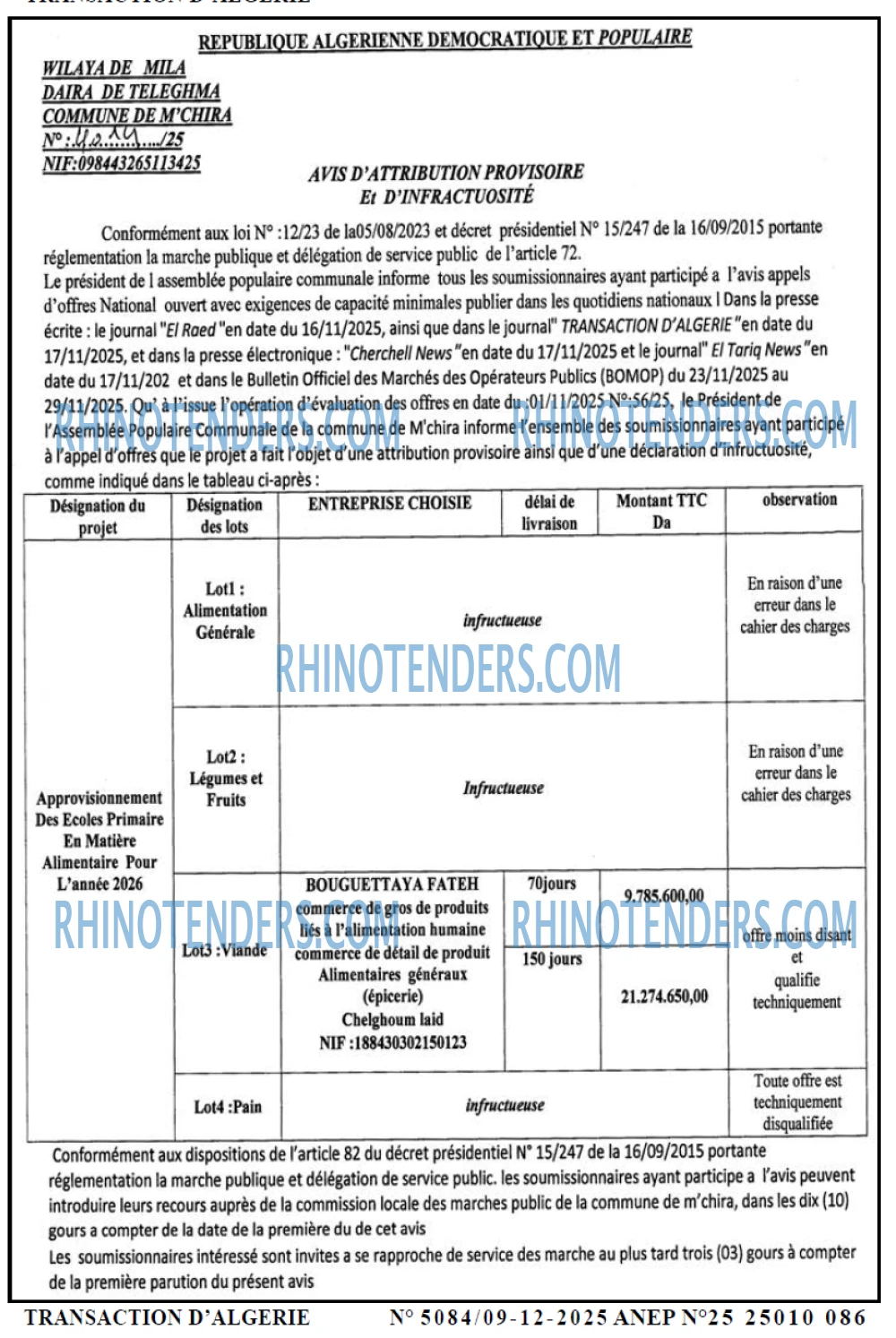 TRANSACTION D'ALGERIE