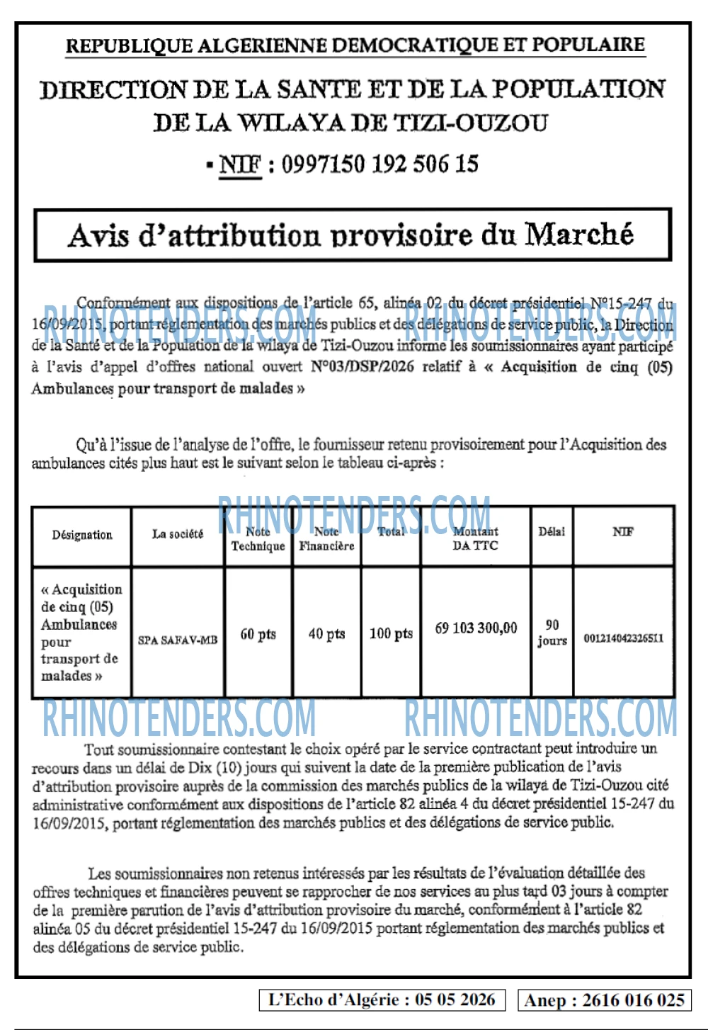L'ECHO D'ALGERIE