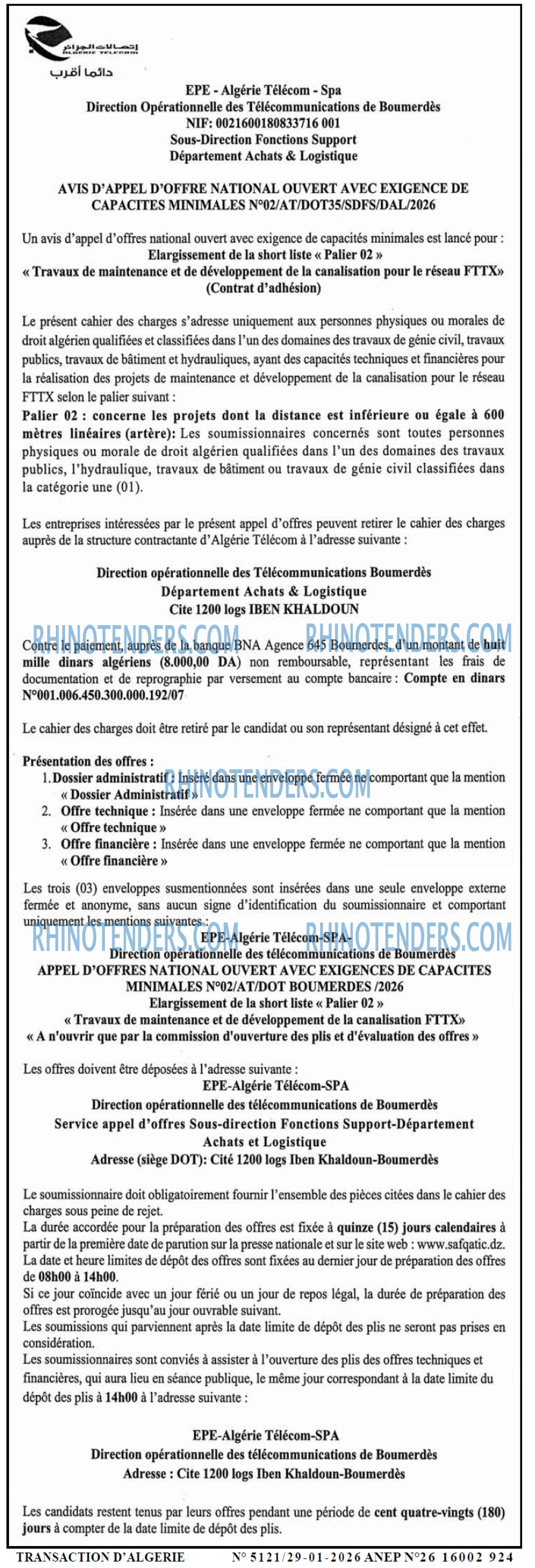 TRANSACTION D'ALGERIE