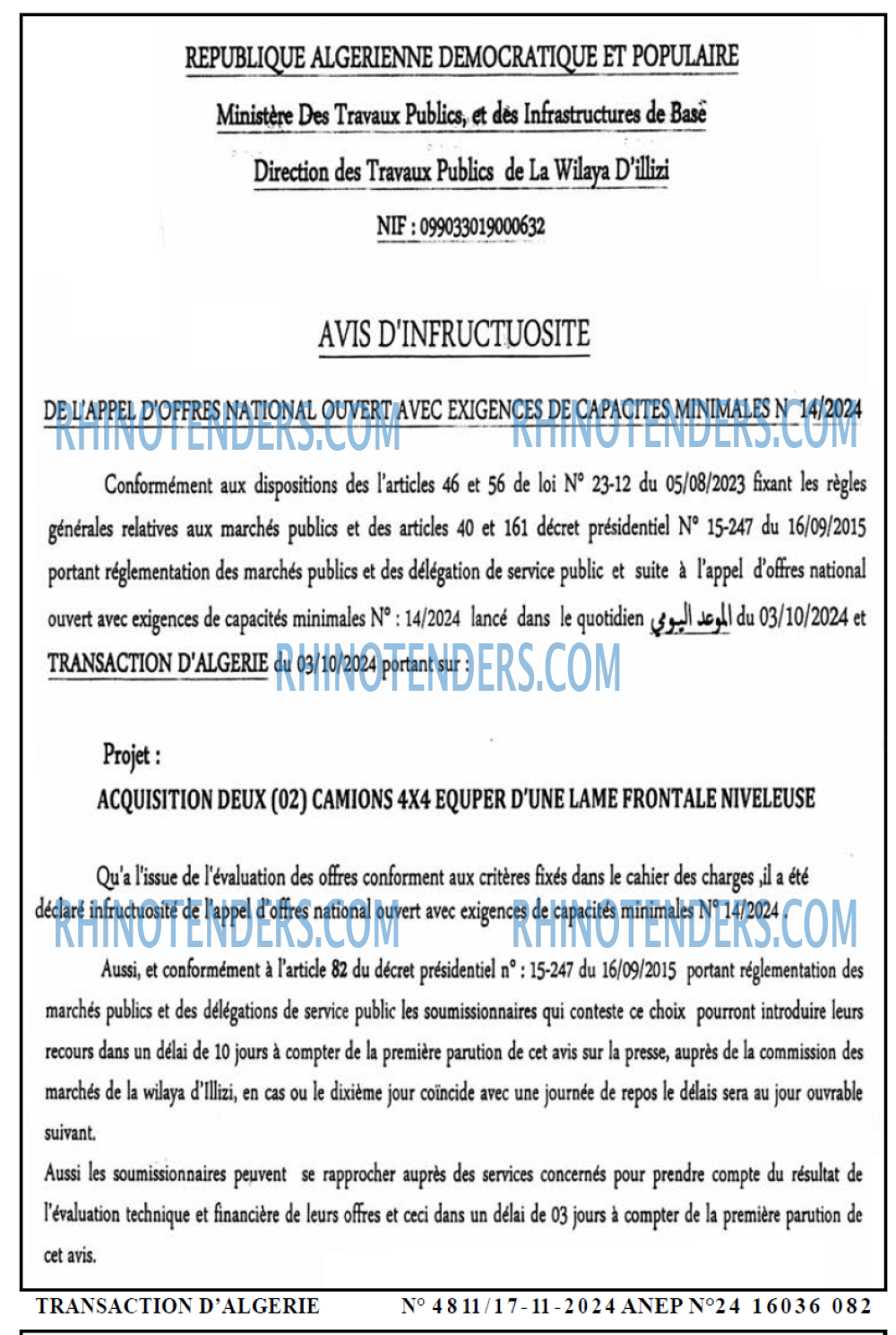TRANSACTION D'ALGERIE