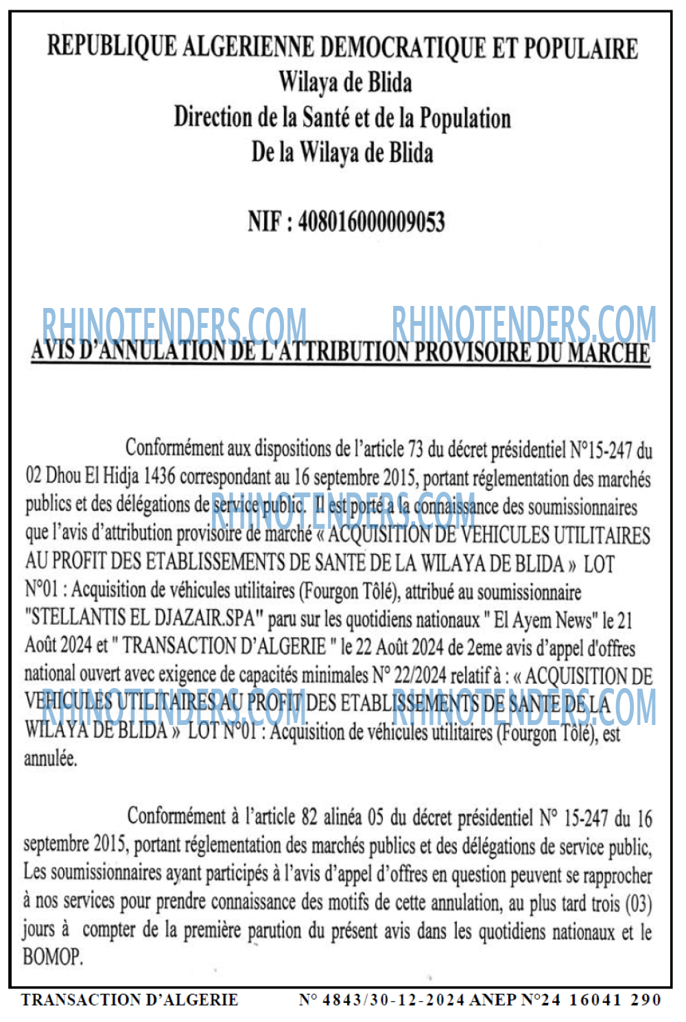 TRANSACTION D'ALGERIE